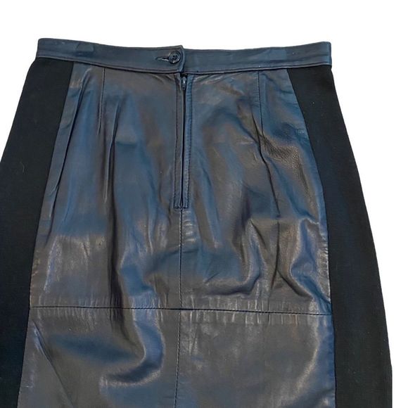 NETO VINTAGE fitted high waisted midi leather pencil skirt w/knit sides - Picture 4 of 10